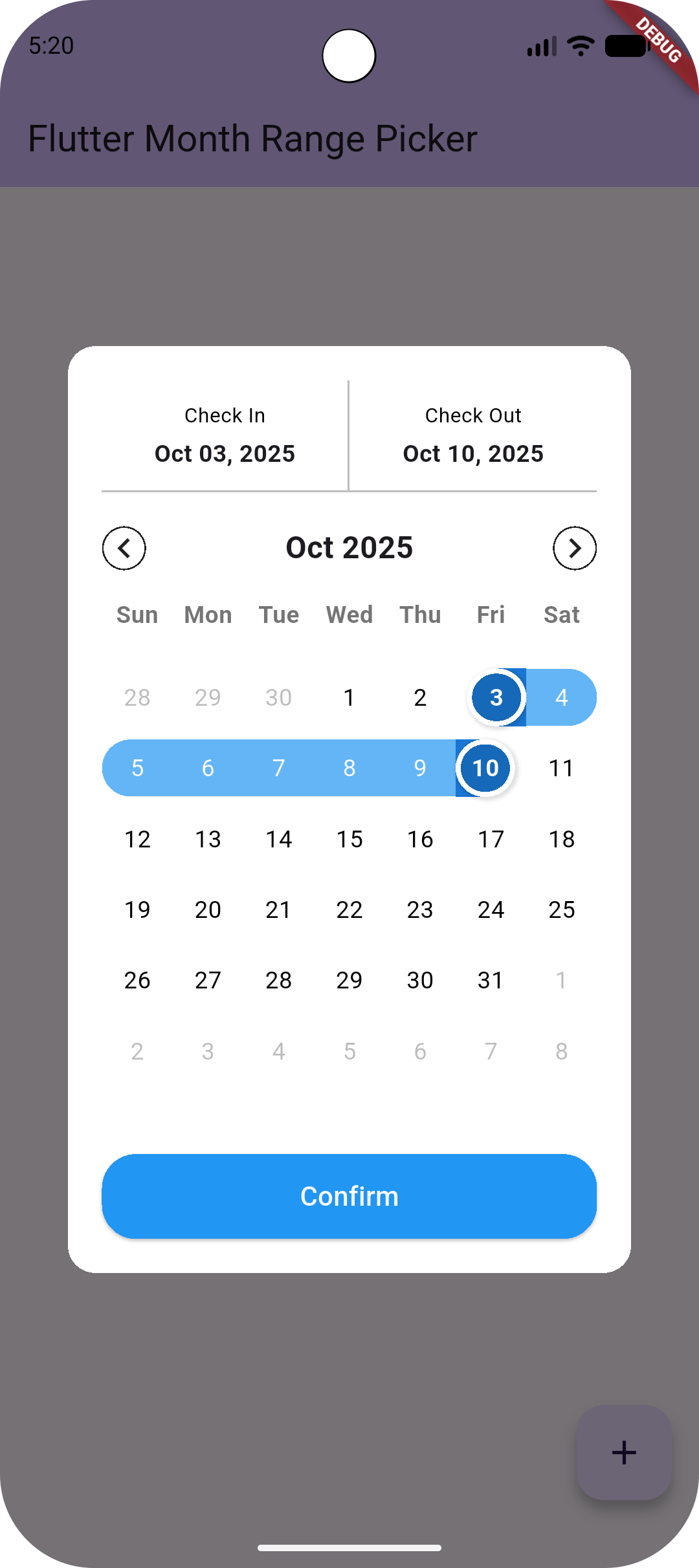 GitHub - rahulk3sharmadev/flutter_month_range: Horizontal single-month ...