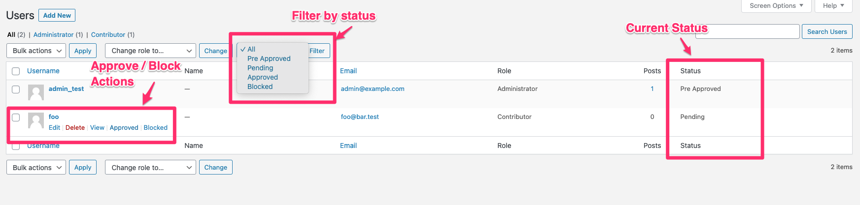 User list screen