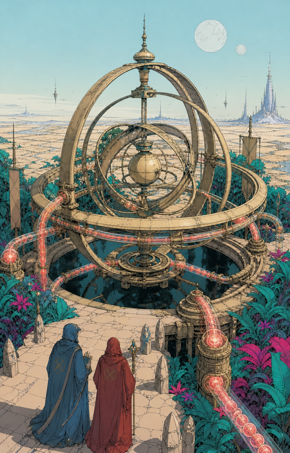 Engineers inspecting a monumental autonomous treasury
