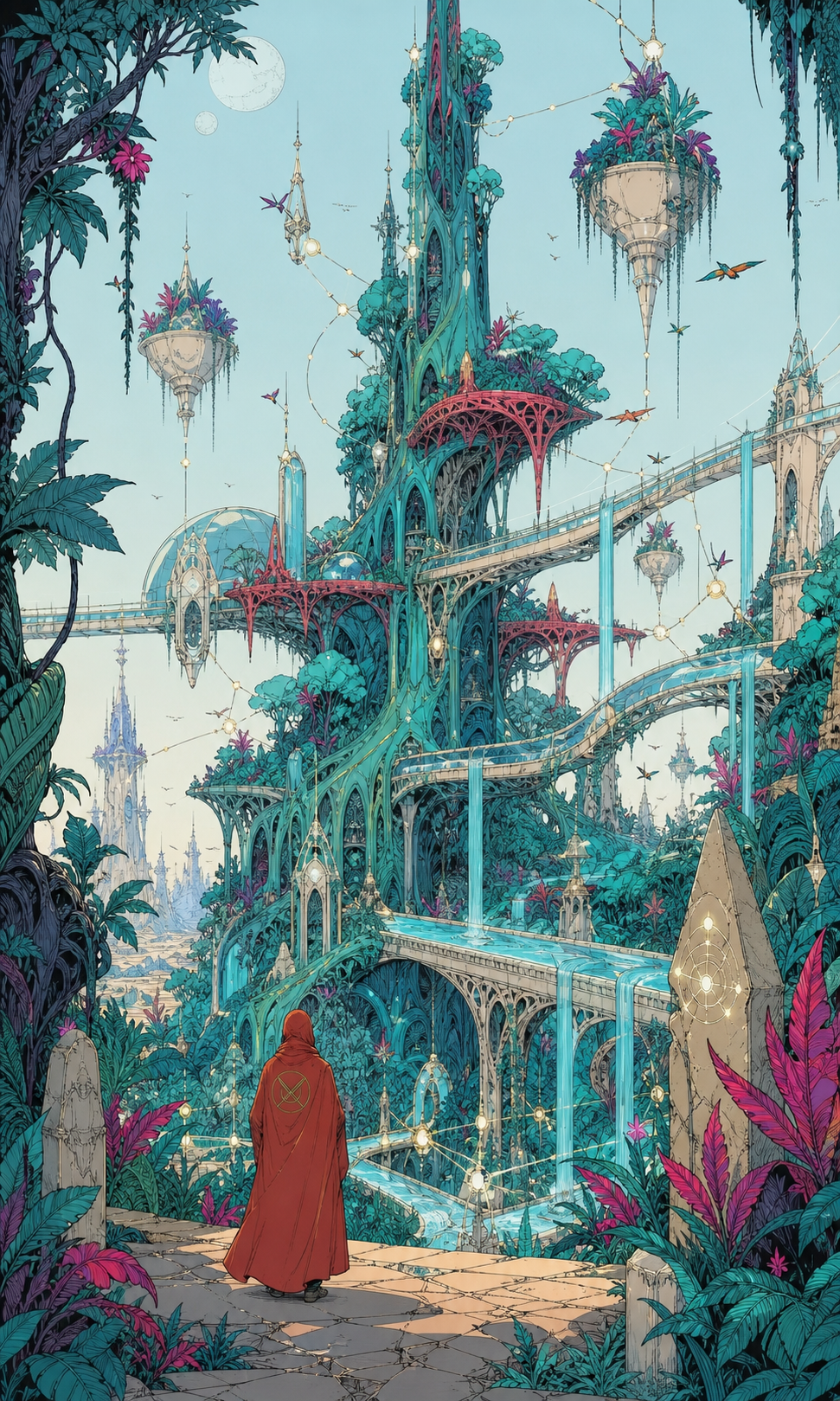 A cartographer studying a luminous network city