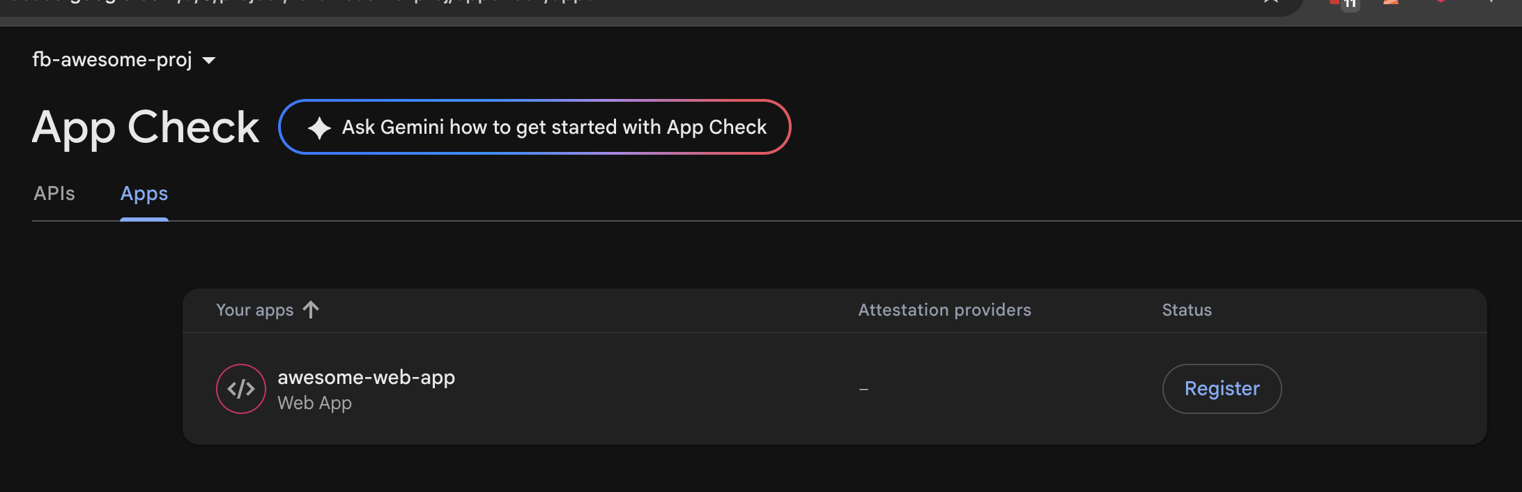 App Check 尚未註冊