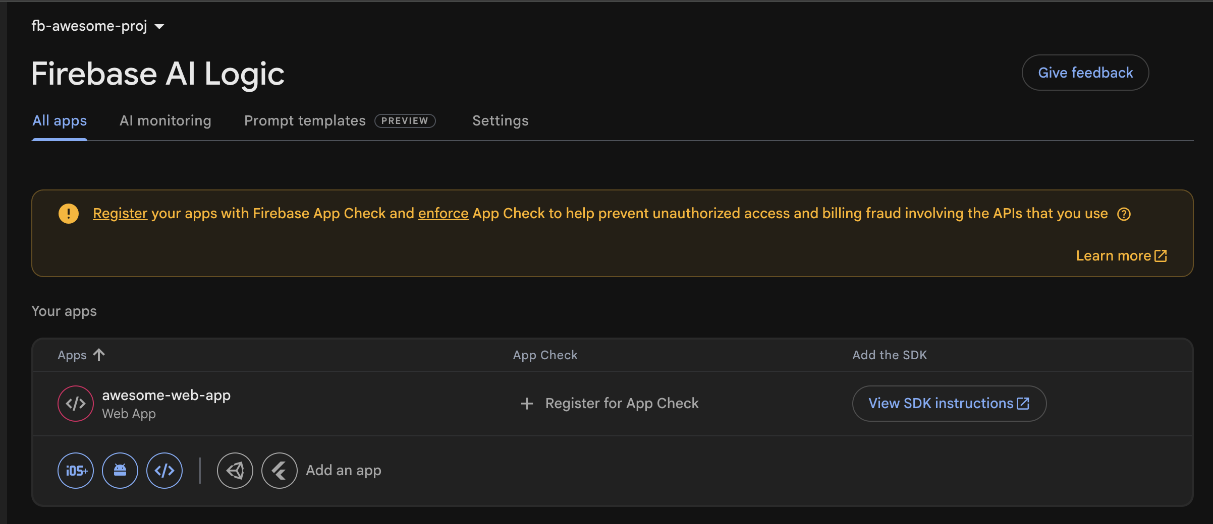 Firebase UI 中的 AI Logic
