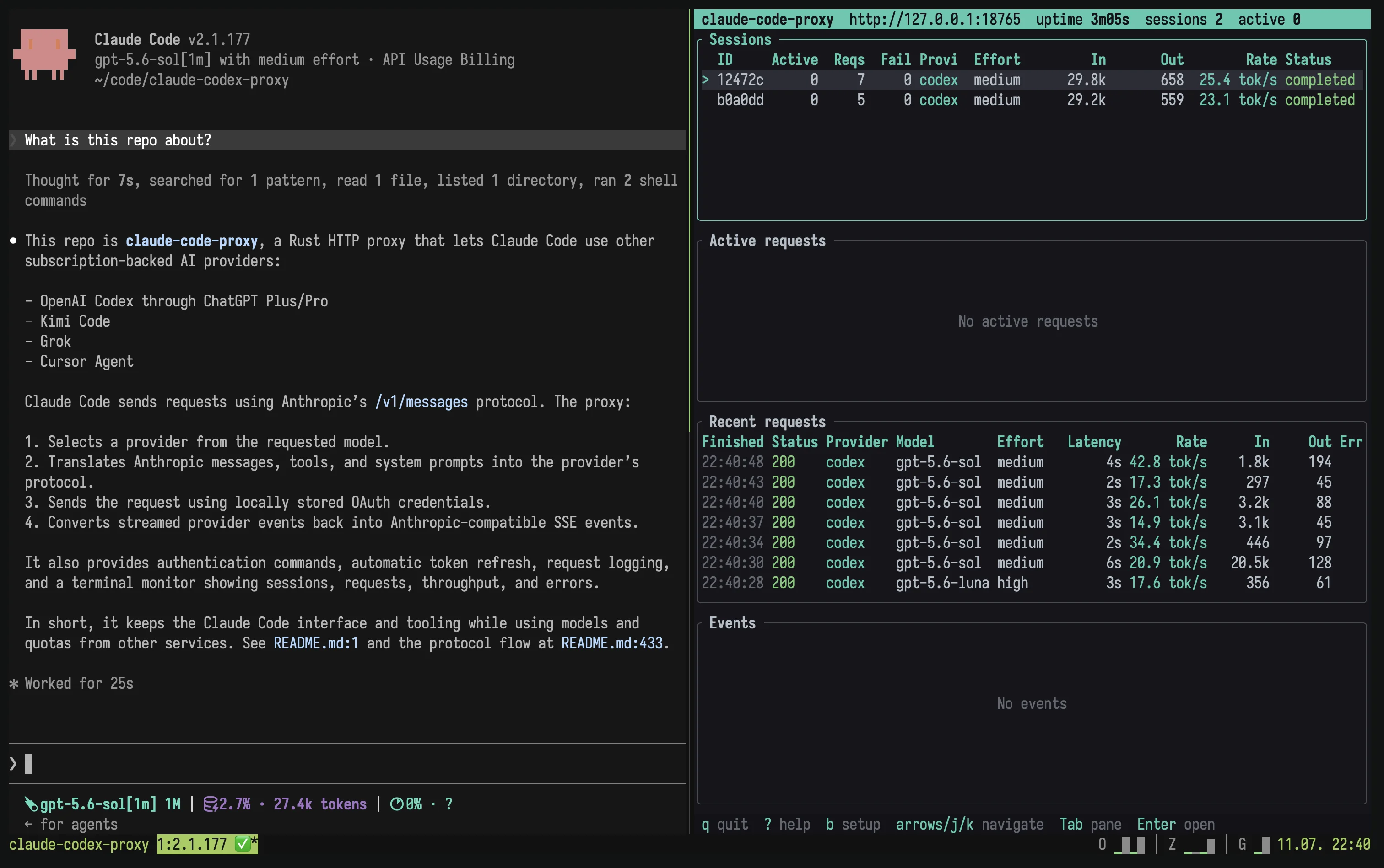 Claude Code running through claude-code-proxy