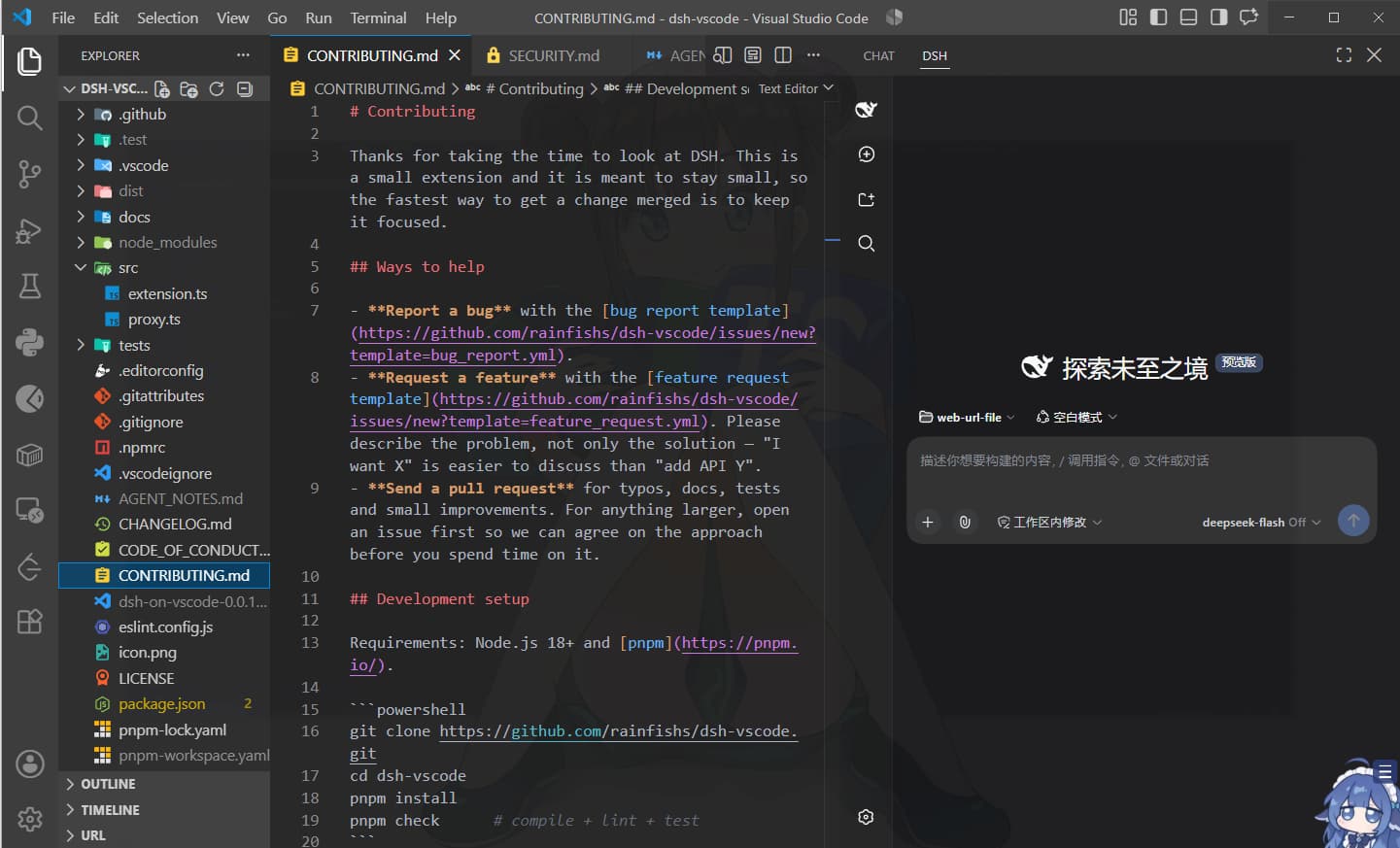 DSH running in the VS Code Secondary Sidebar