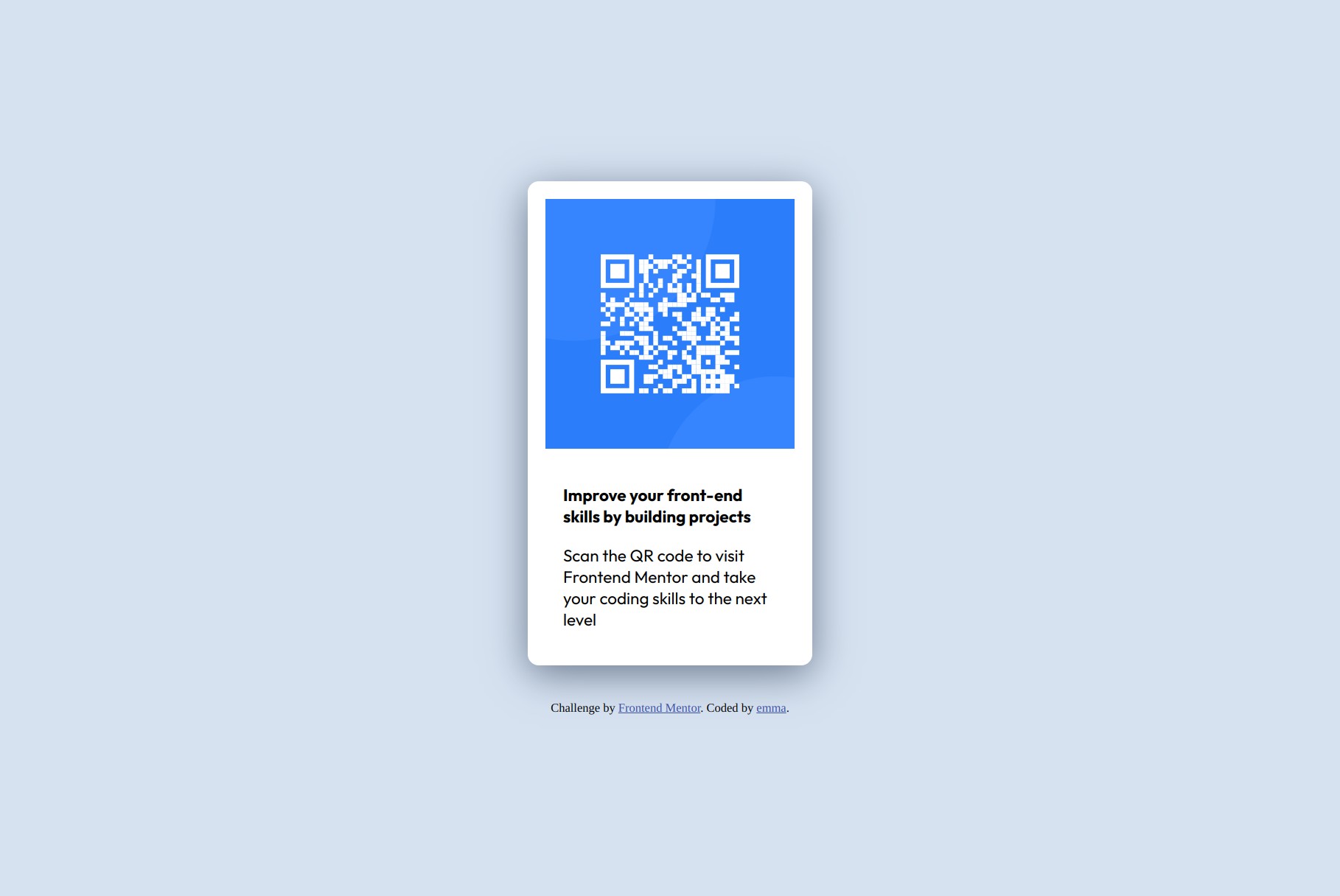 A screenshot of the completed QR code component project from front end mentor