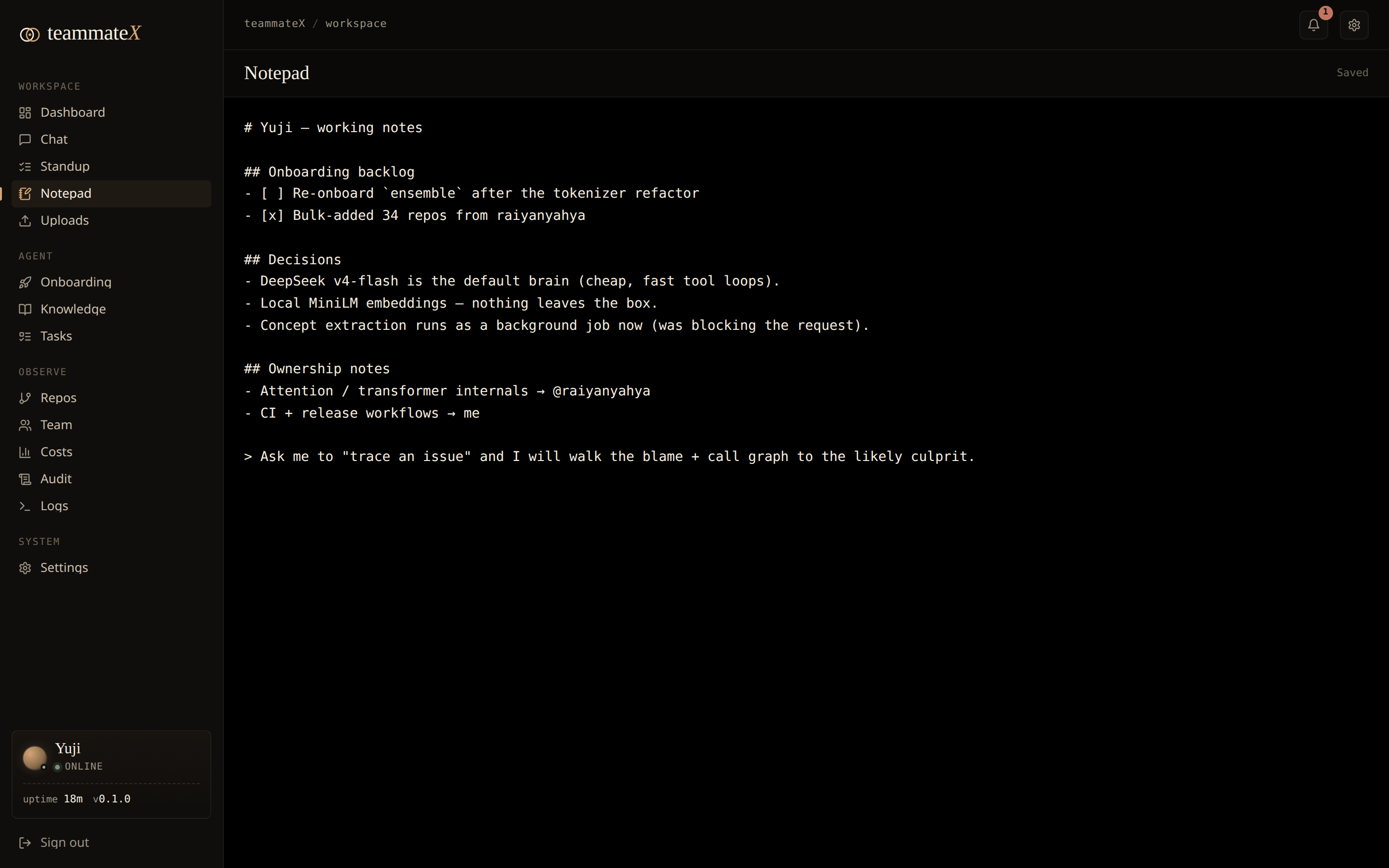 Notepad: a per-user, autosaving, full-height scratchpad