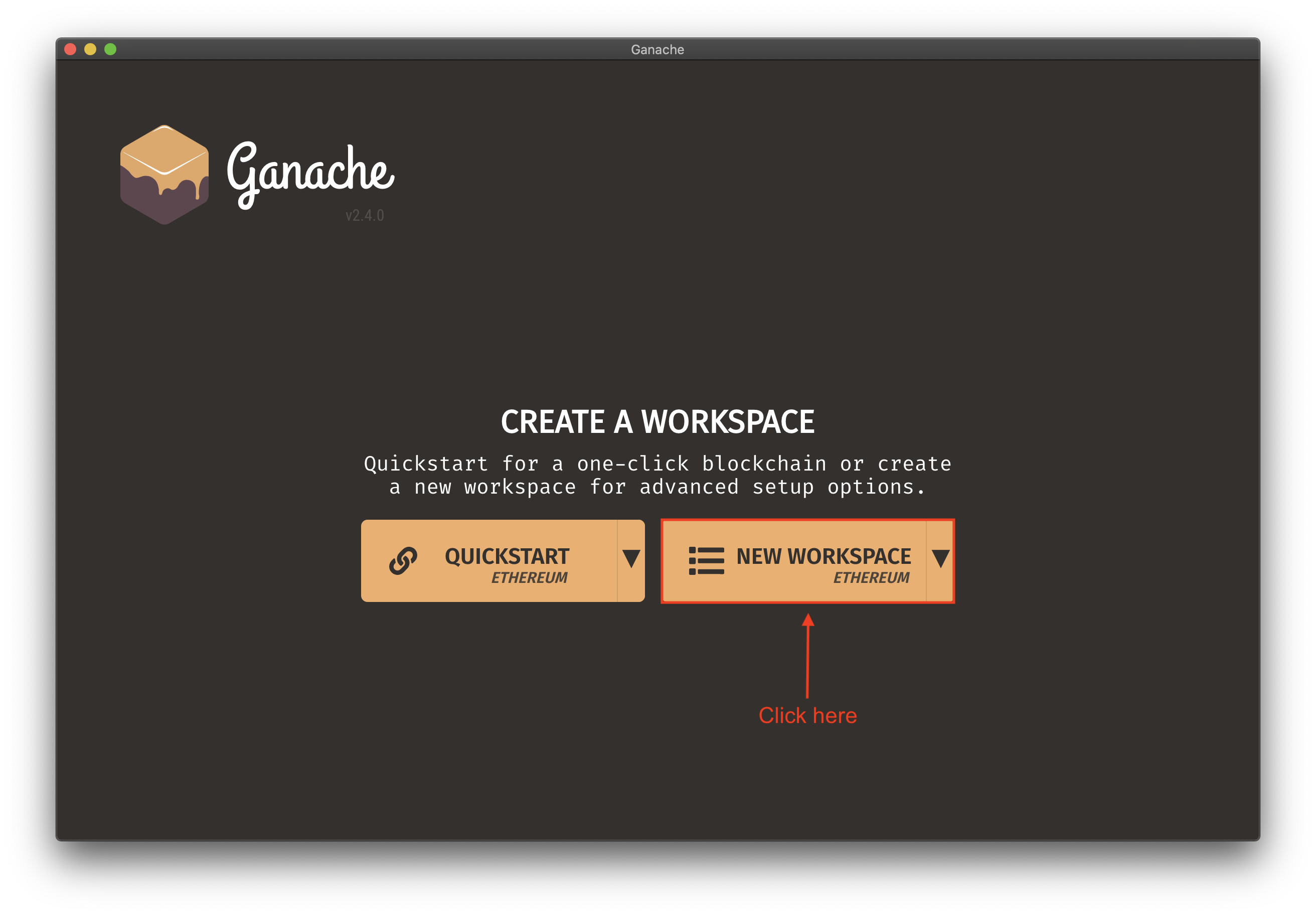 Creating a new workspace in Ganache