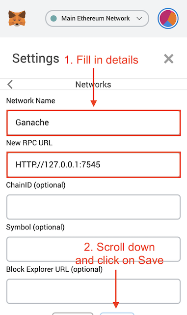 Filling in custom network's details