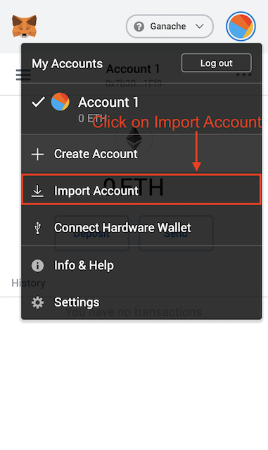 Importing a new account into Metamask