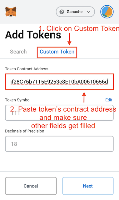 Filling in token contract's details in Metamask