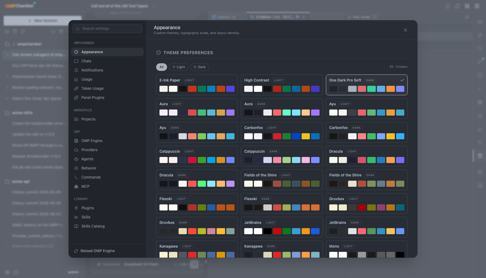 The palette picker in Settings → Appearance