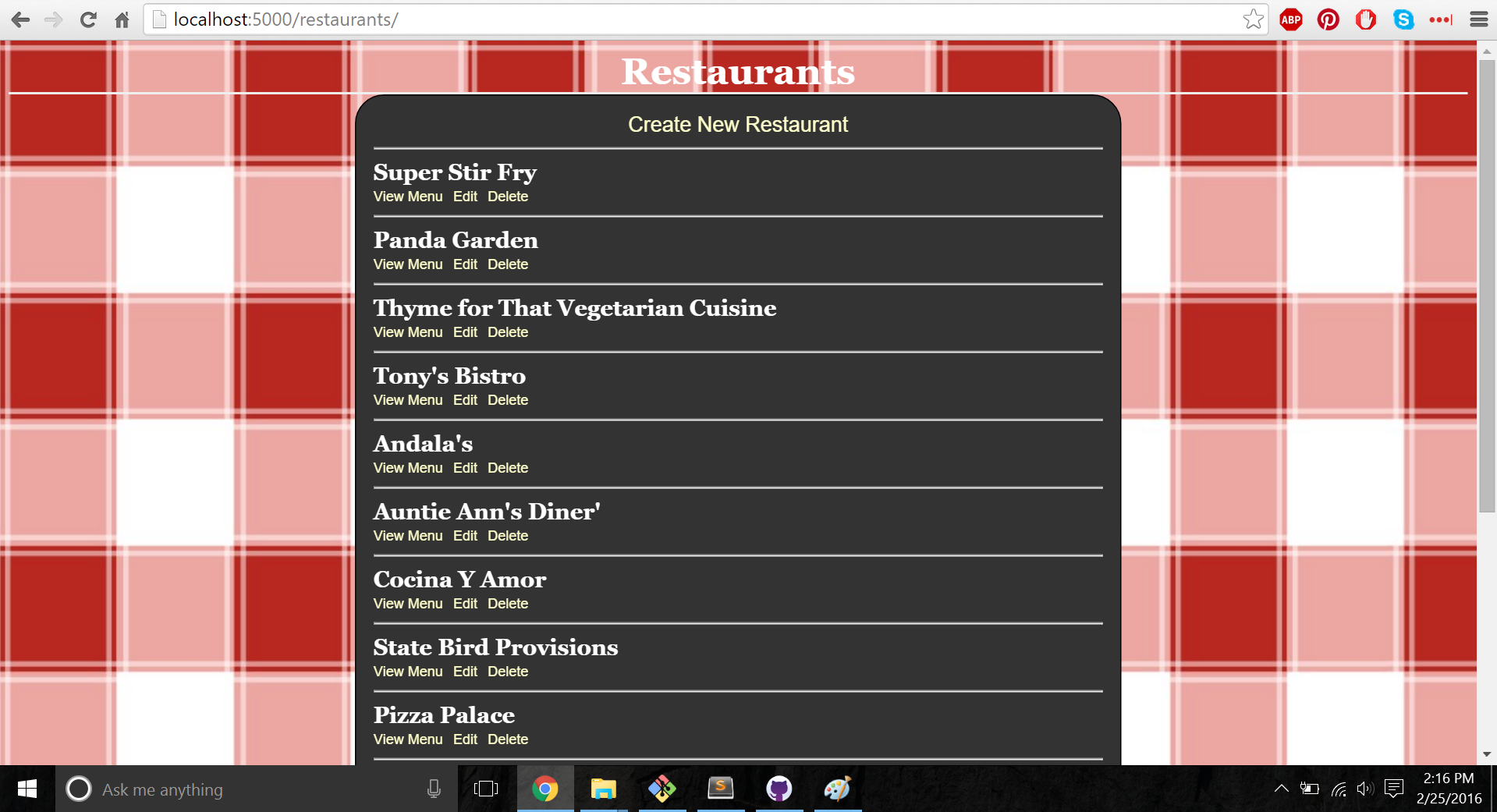 Restaurant home page