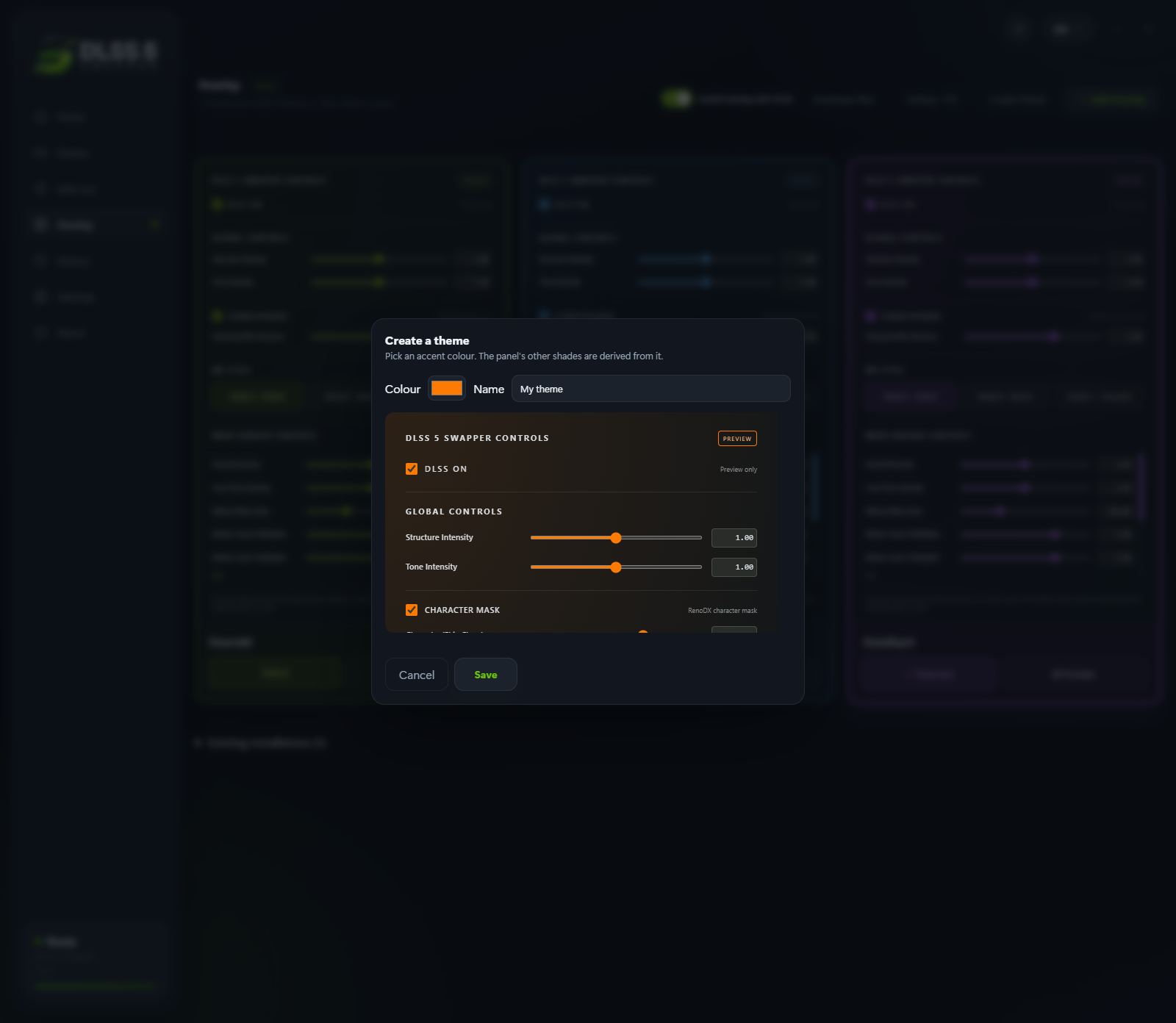 Create a theme dialog with a live panel preview