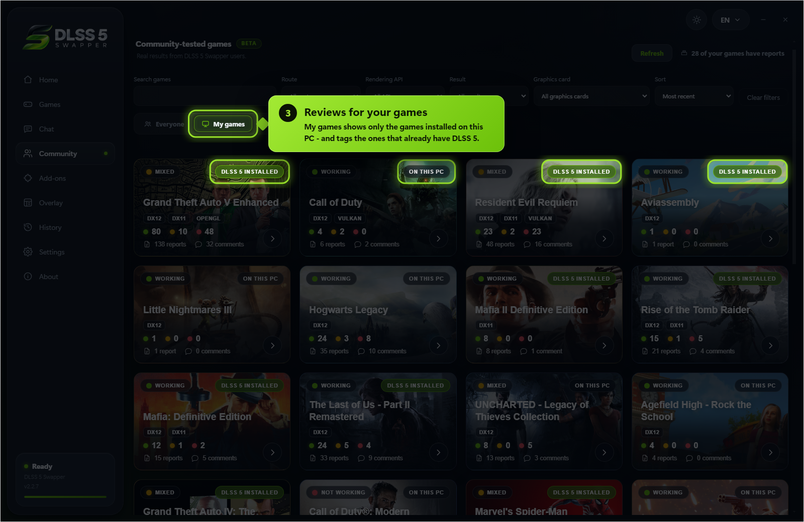 My games: community reviews for the games installed on this PC