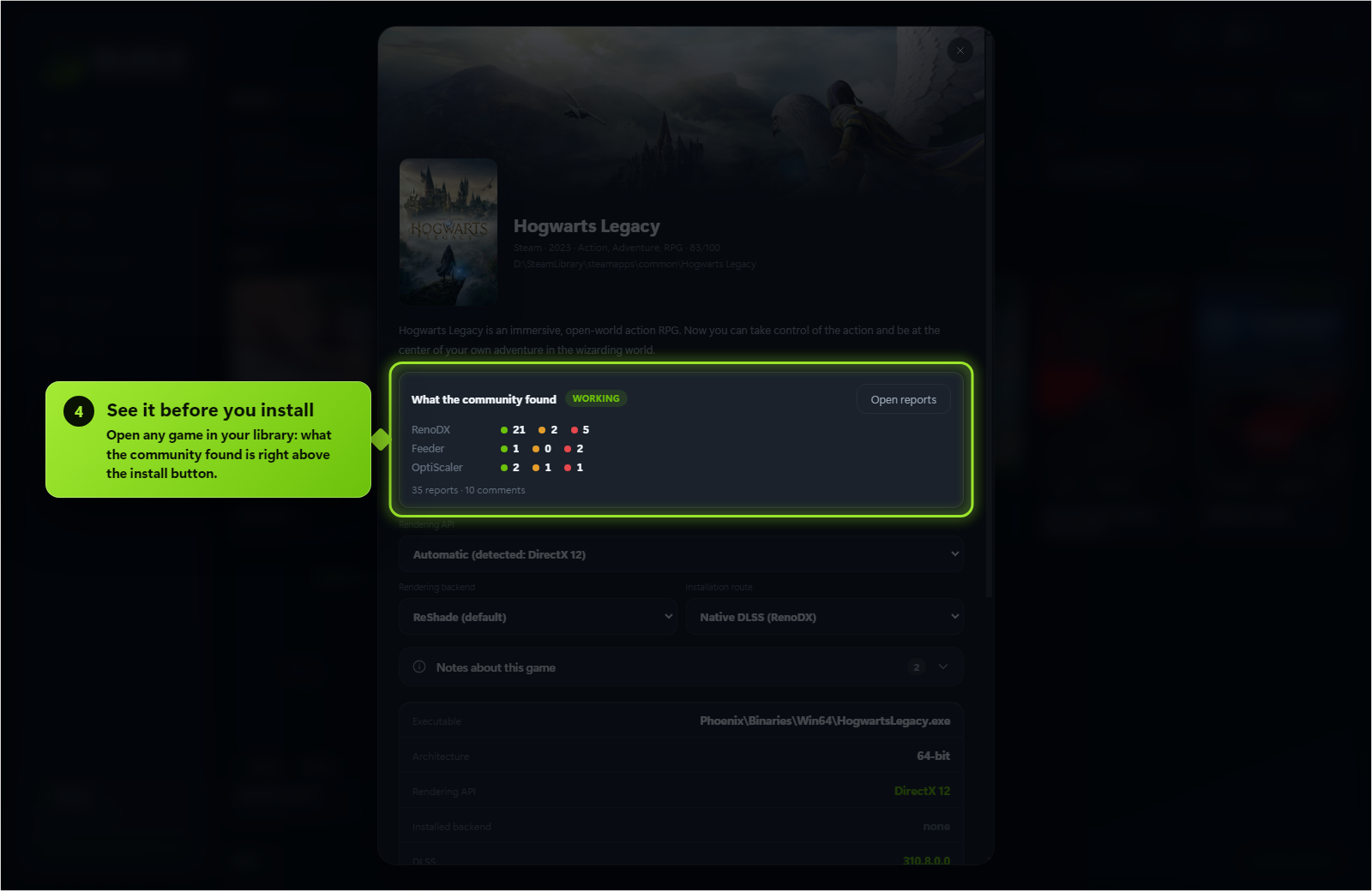 What the community found, in the game's page right above Install