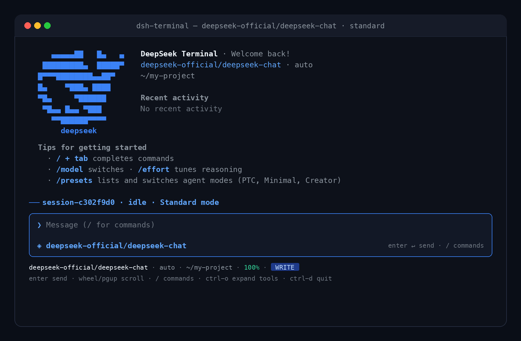 dsh-terminal Initial Screen