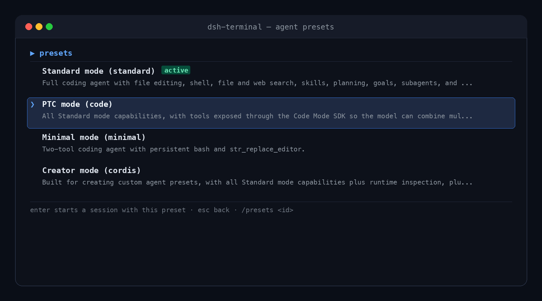 dsh-terminal Agent Presets