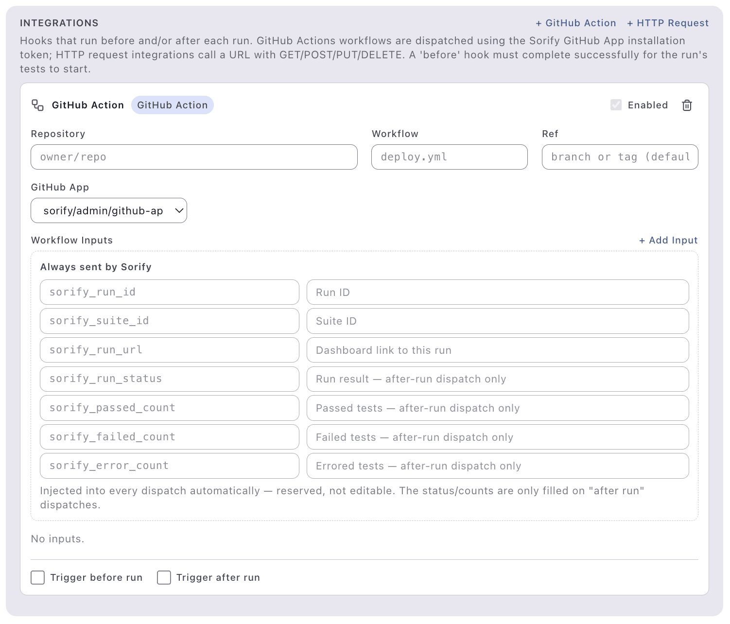 GitHub integration settings