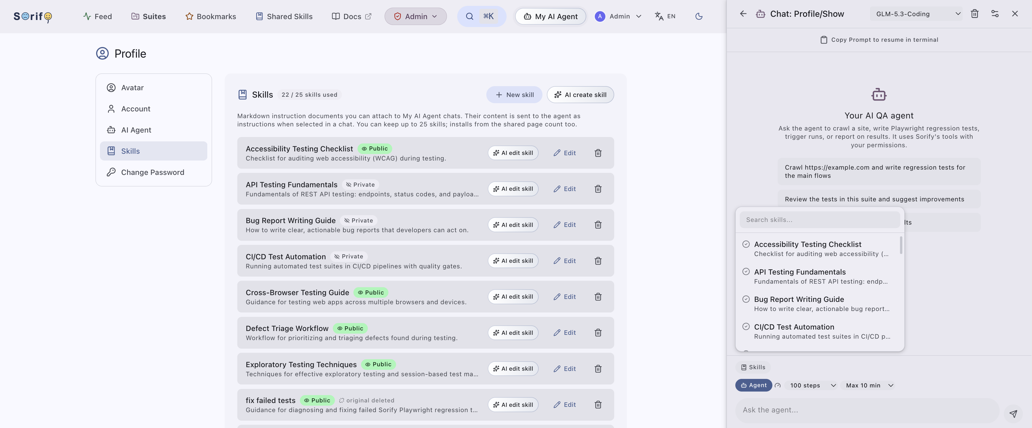 Sorify screenshot - create user skill