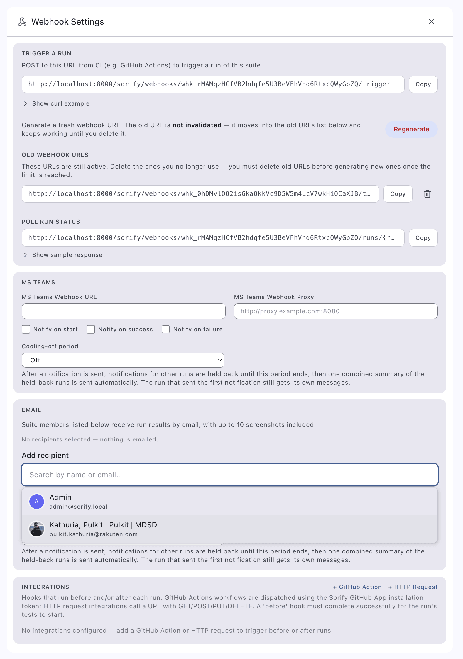 Webhook settings