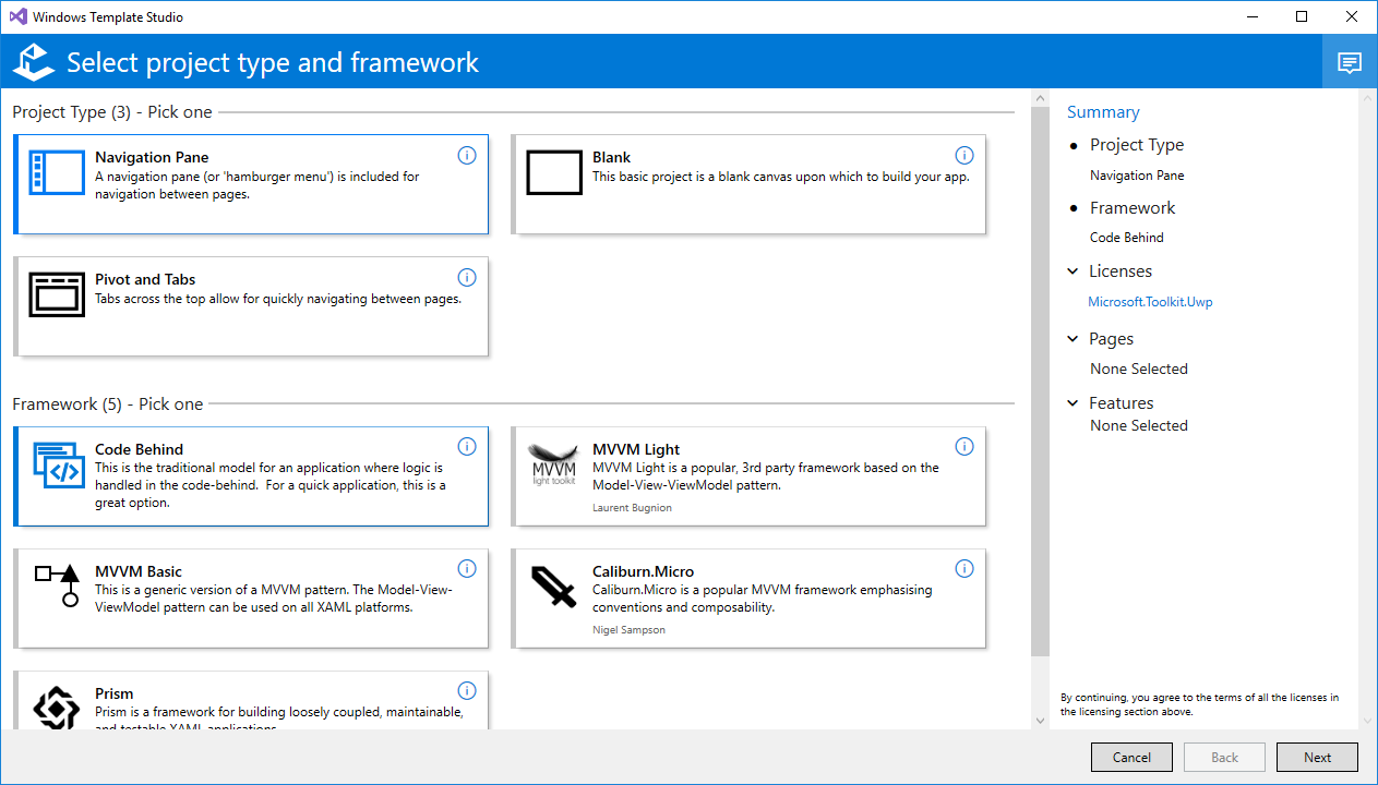 Windows Template Studio screenshot