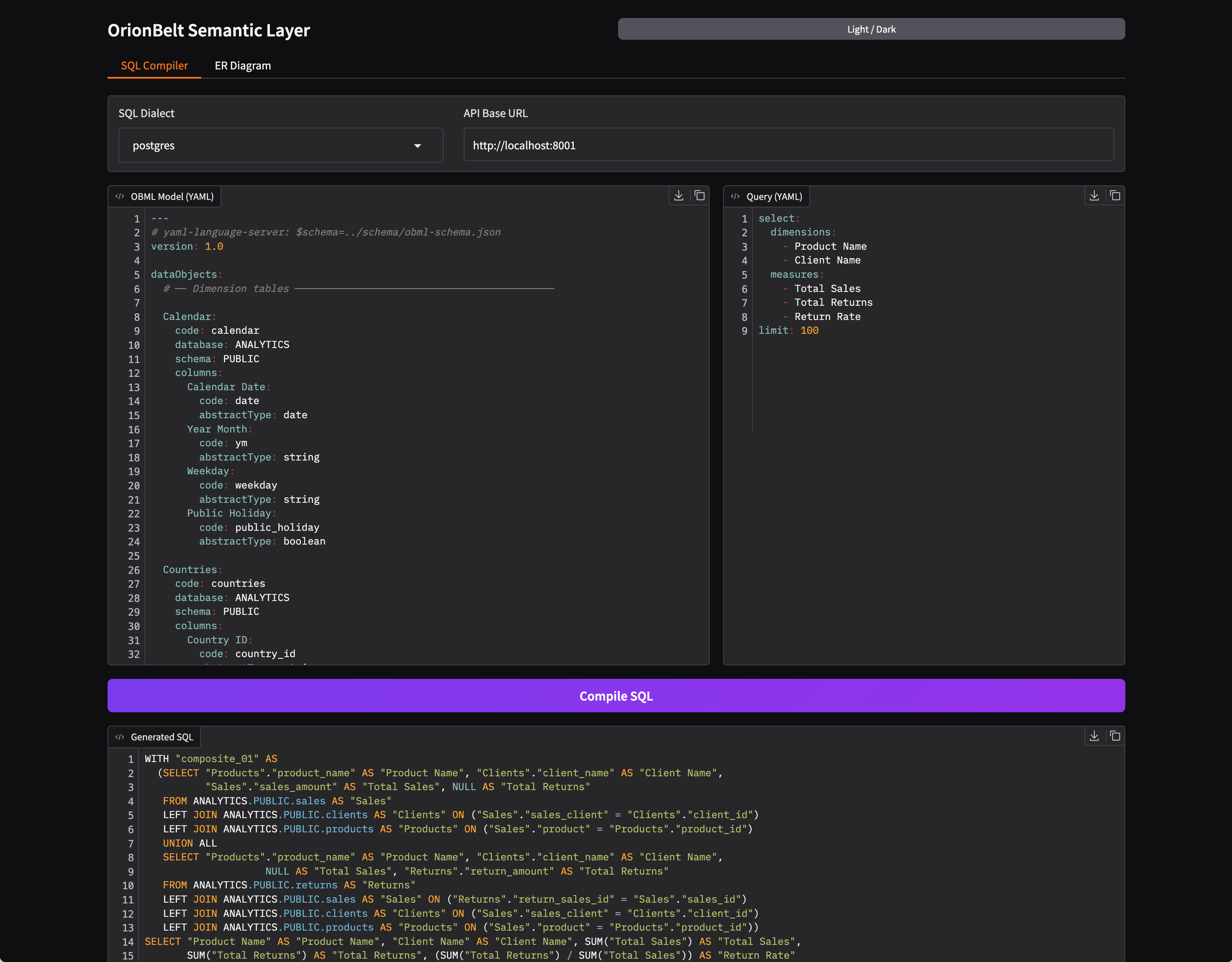 SQL Compiler in Gradio UI (dark mode)