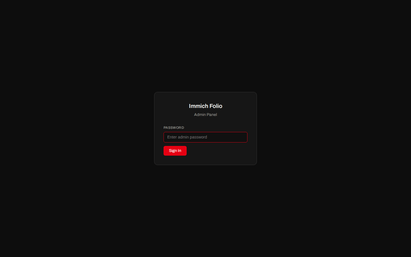 Admin panel login screen