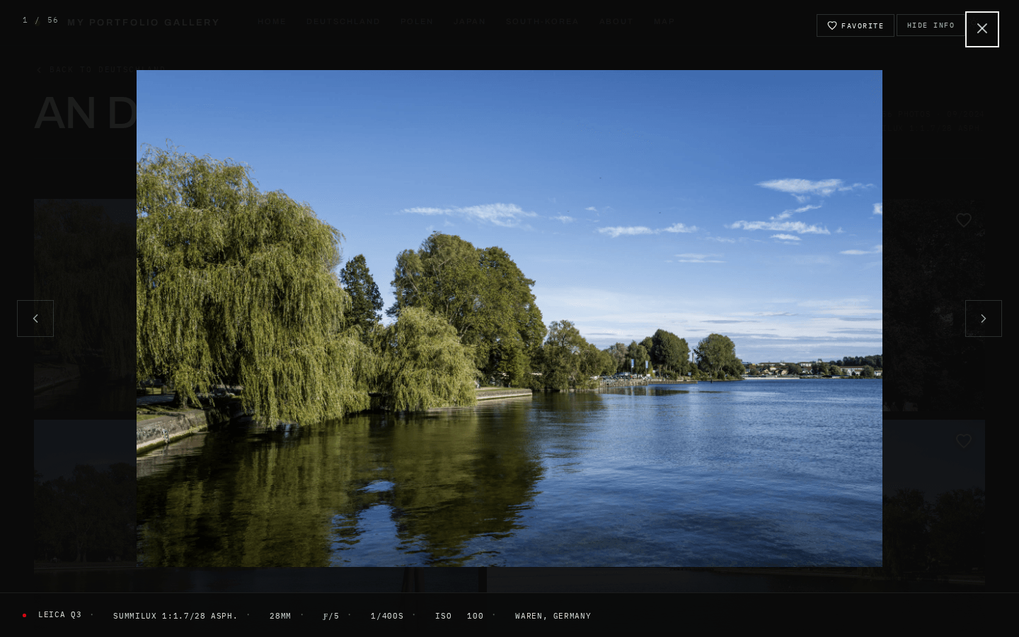 Fullscreen lightbox with the EXIF panel open