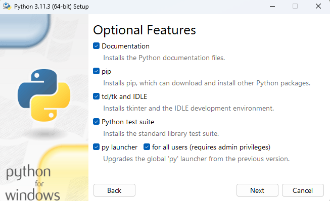 Python optionsn panel