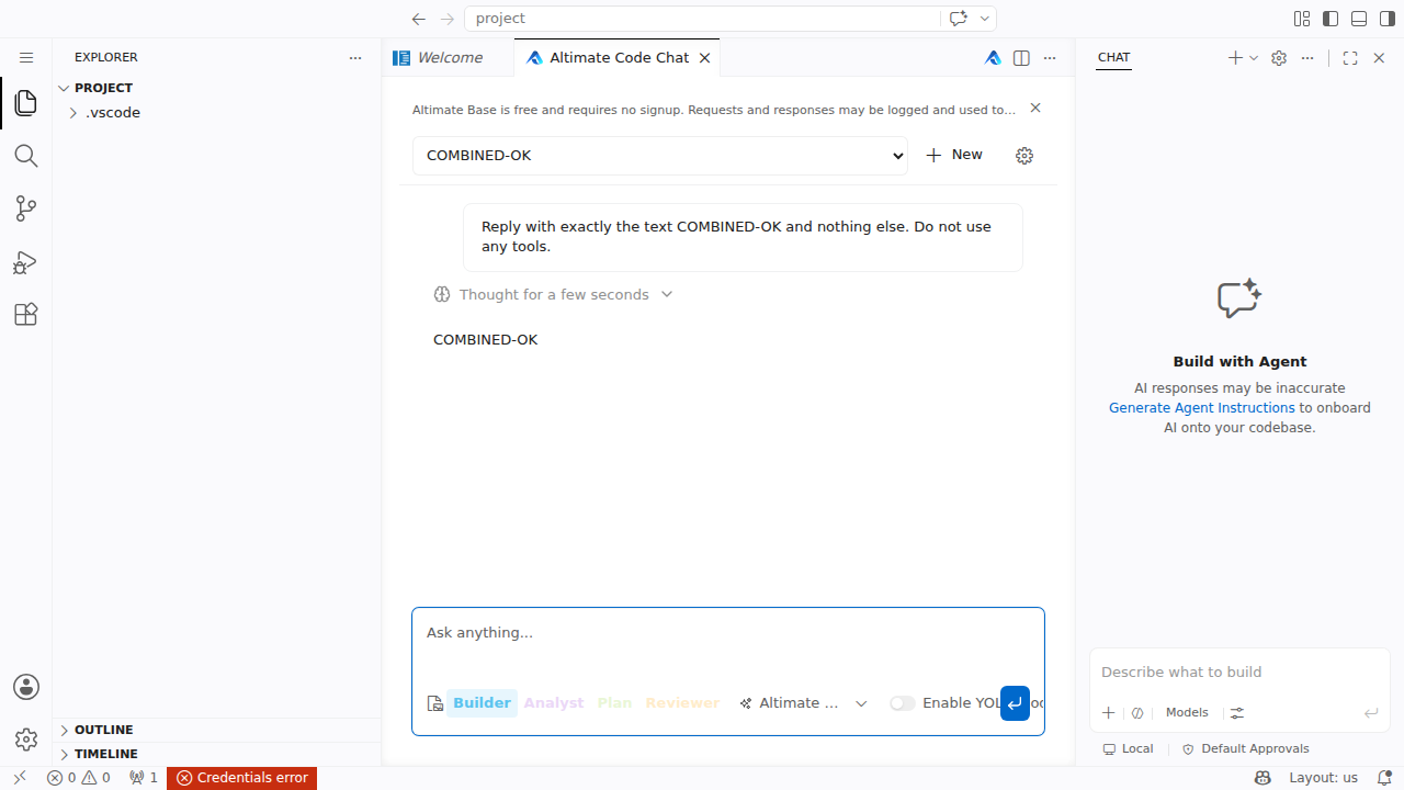 Extension with this CLI: notice, Altimate Base selected, reply