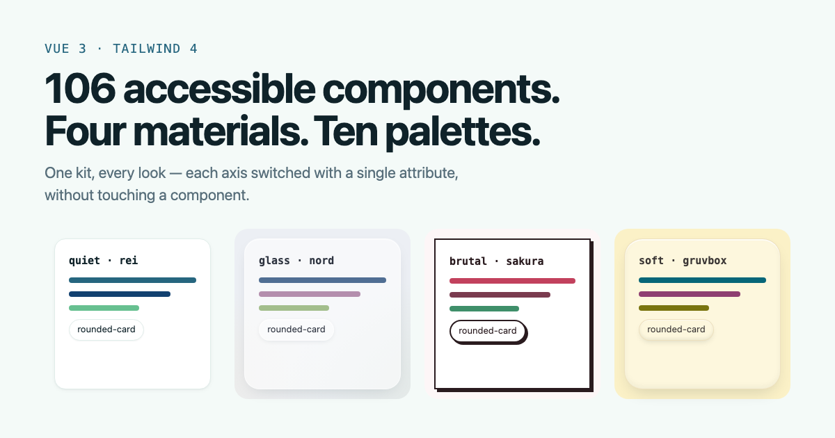The same card in four materials and four palettes