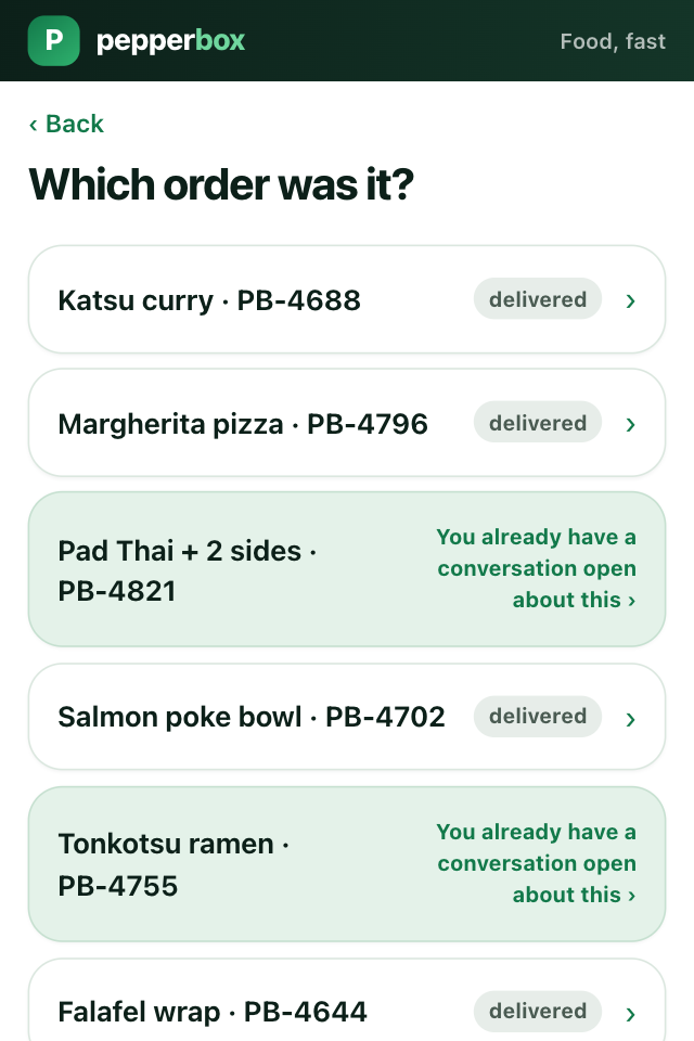 The wizard's second step: the requester's own orders