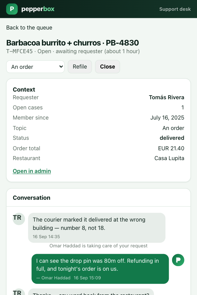 One case: what it is about, and the transcript the requester sees
