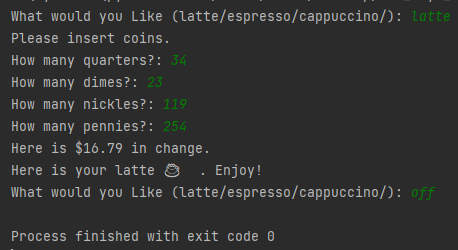 Coffee Machine Output