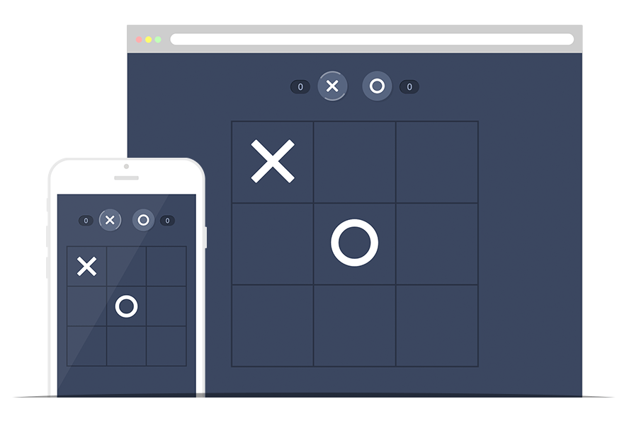 Mobile and desktop Tic-Tac-Toe.js screenshots