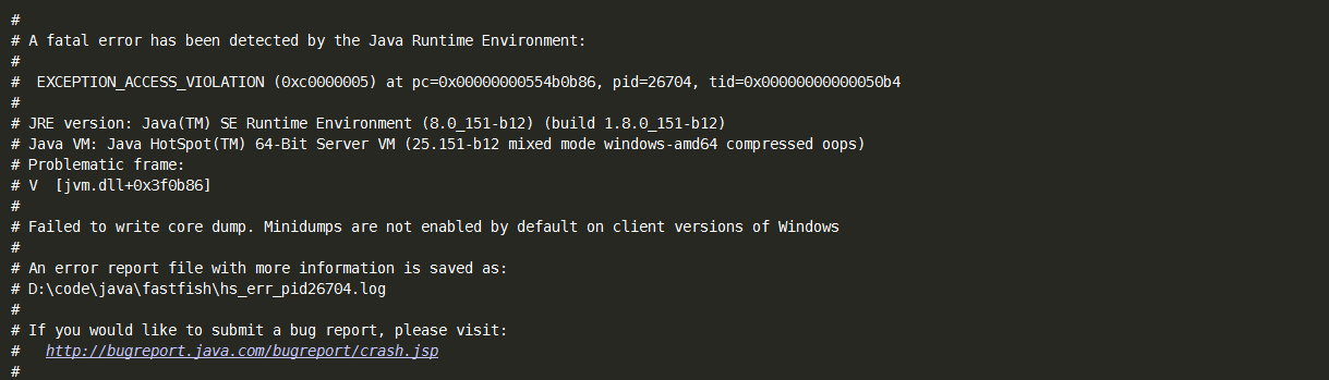 Figure 2: JRE fatal error