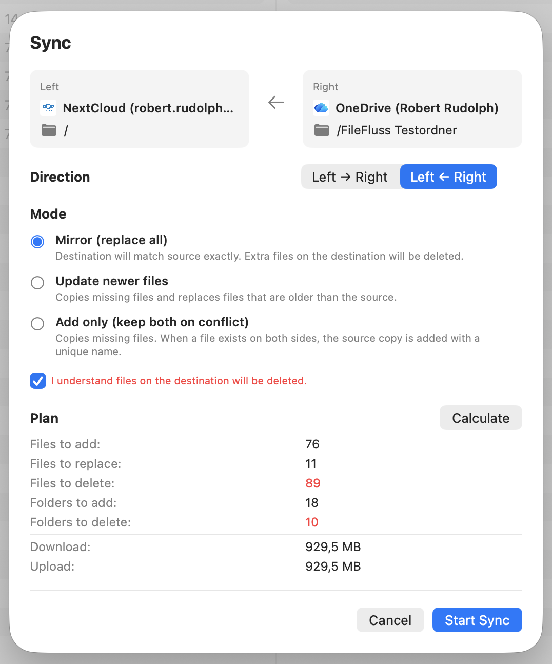 FileFluss Sync Mirror with calculation