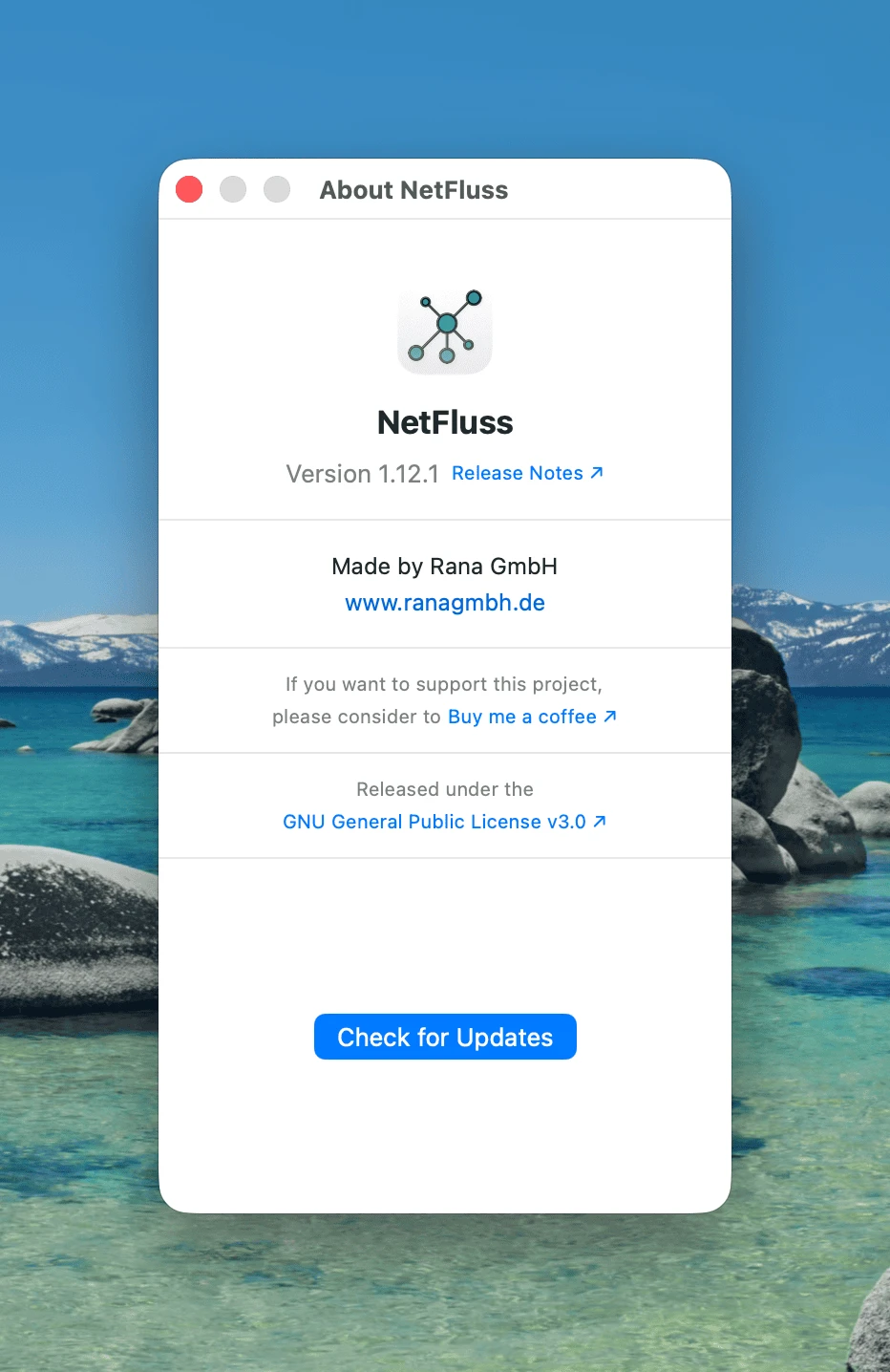 NetFluss About window with new icon