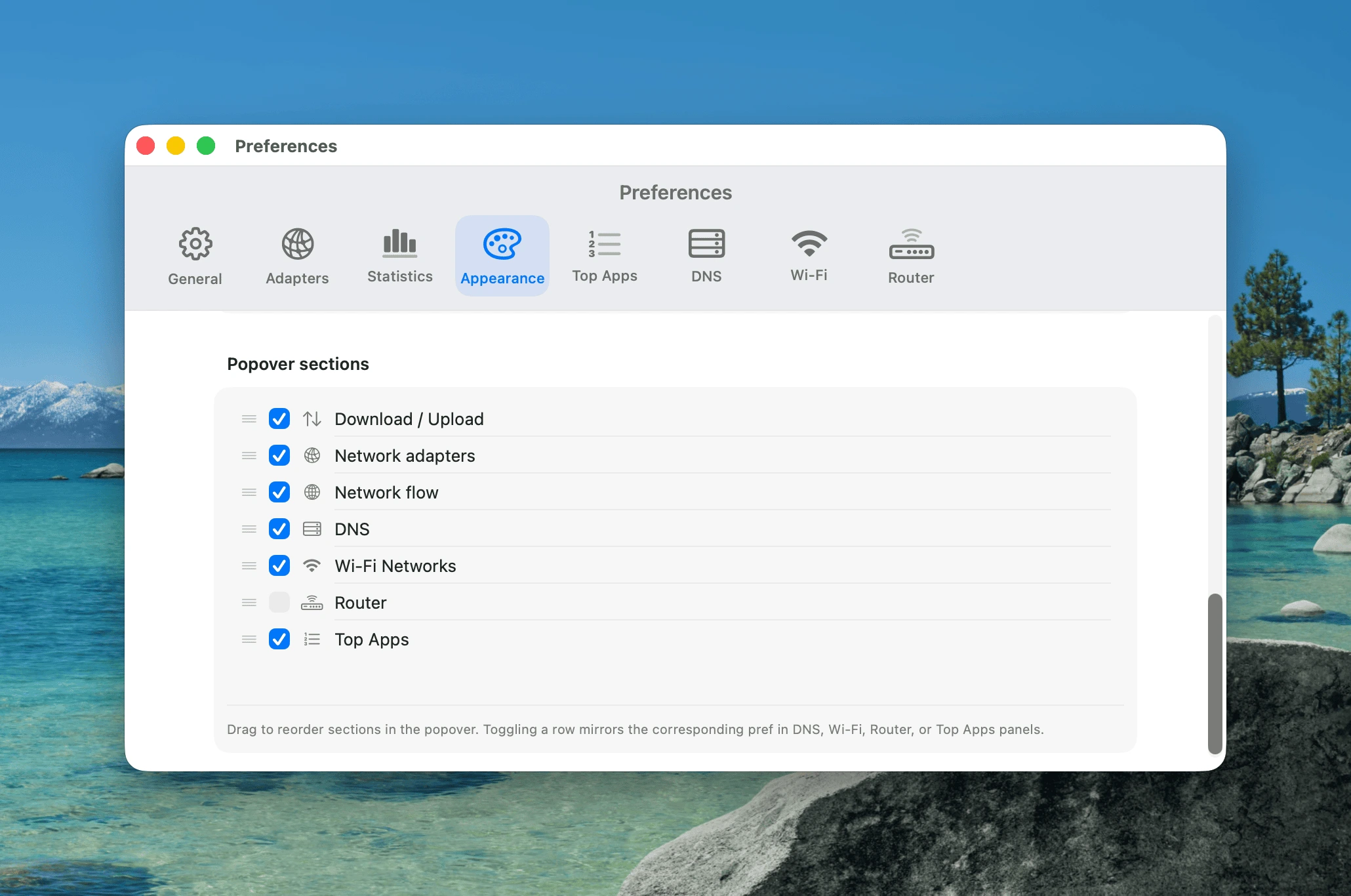 NetFluss popover section customisation