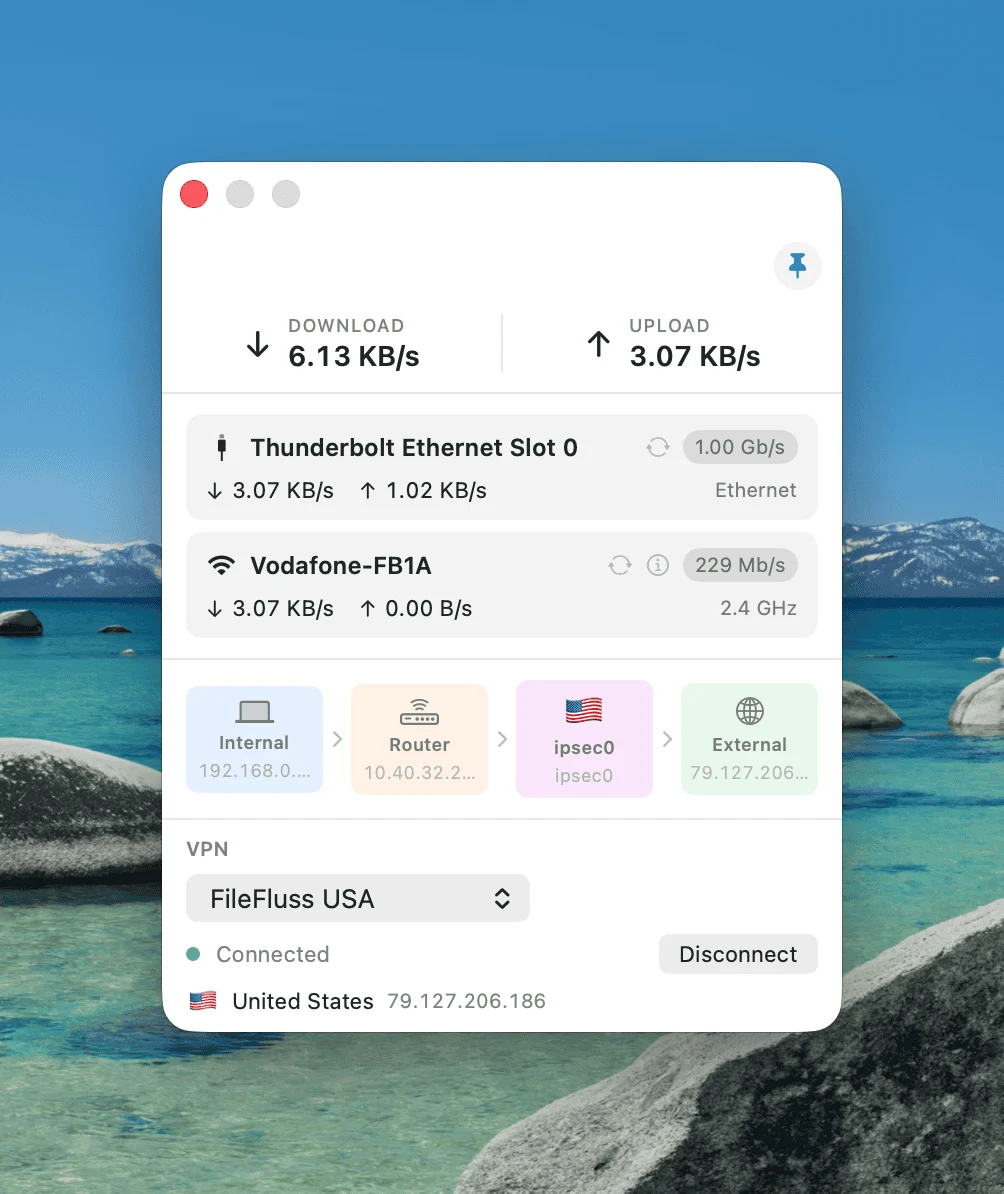 NetFluss VPN in the popover