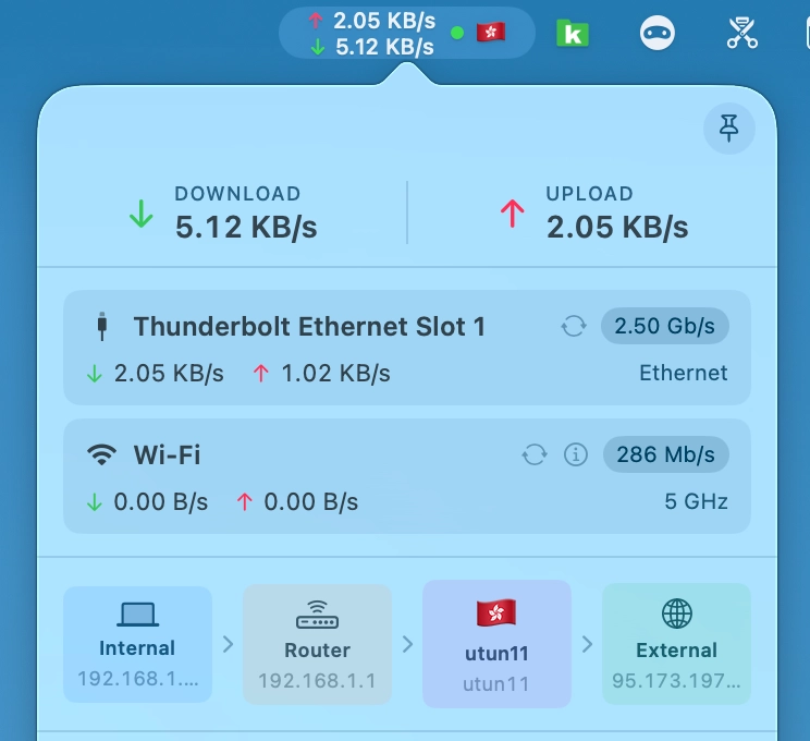 NetFluss VPN indicator and country flag in the menu bar
