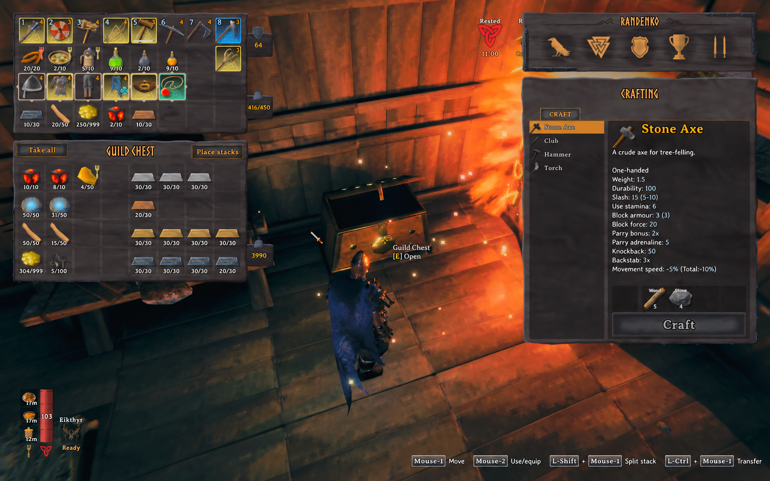 Guild Chest inventory showing the complete eight-column, four-row grid with metals and supplies