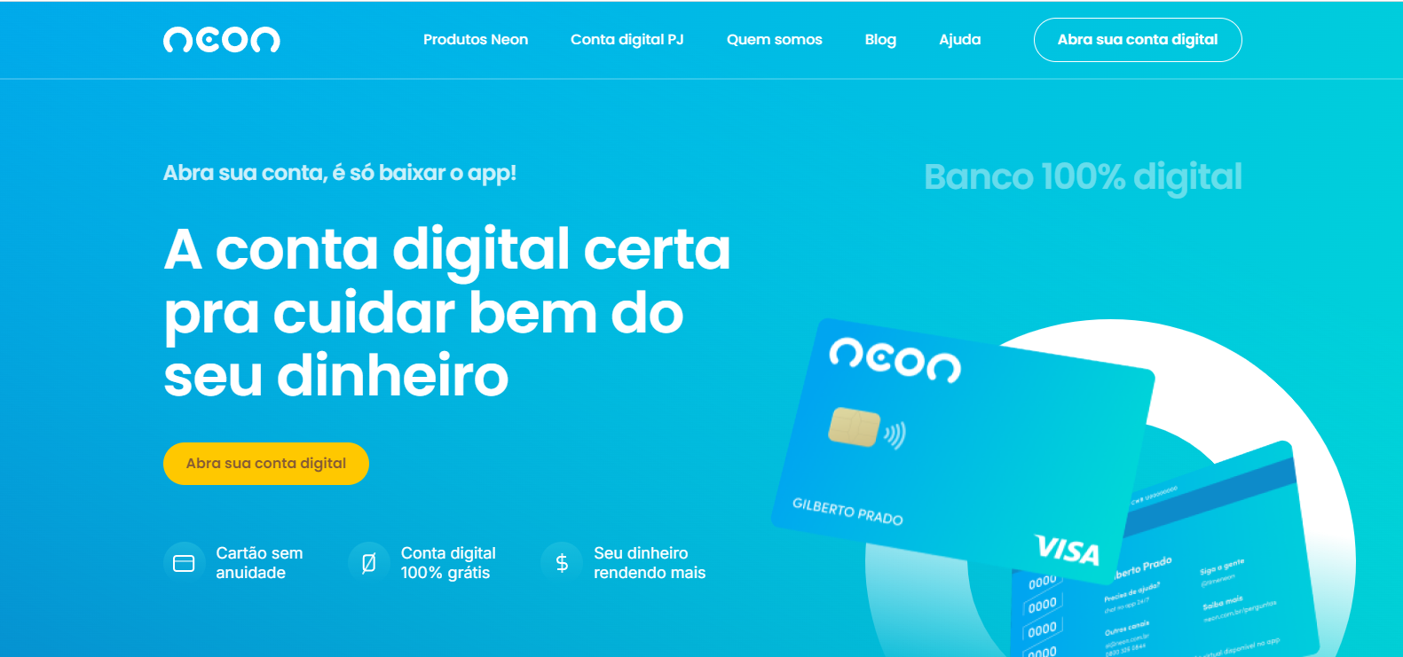 Imagem do site do banco Neon