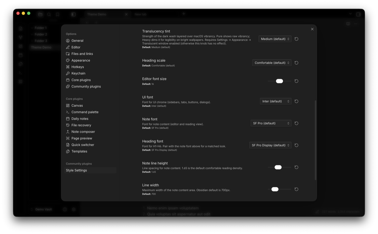 Style Settings panel, mid scroll