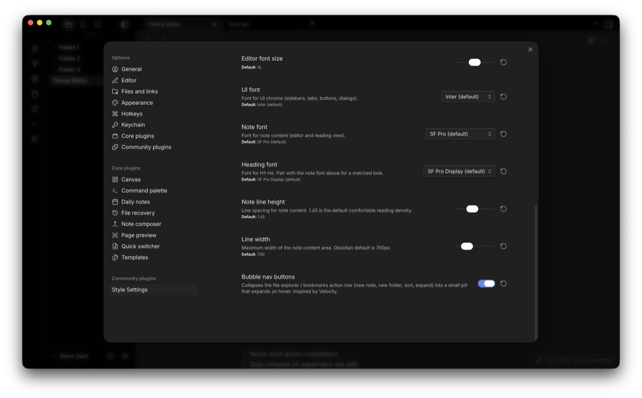 Style Settings panel, bottom of scroll