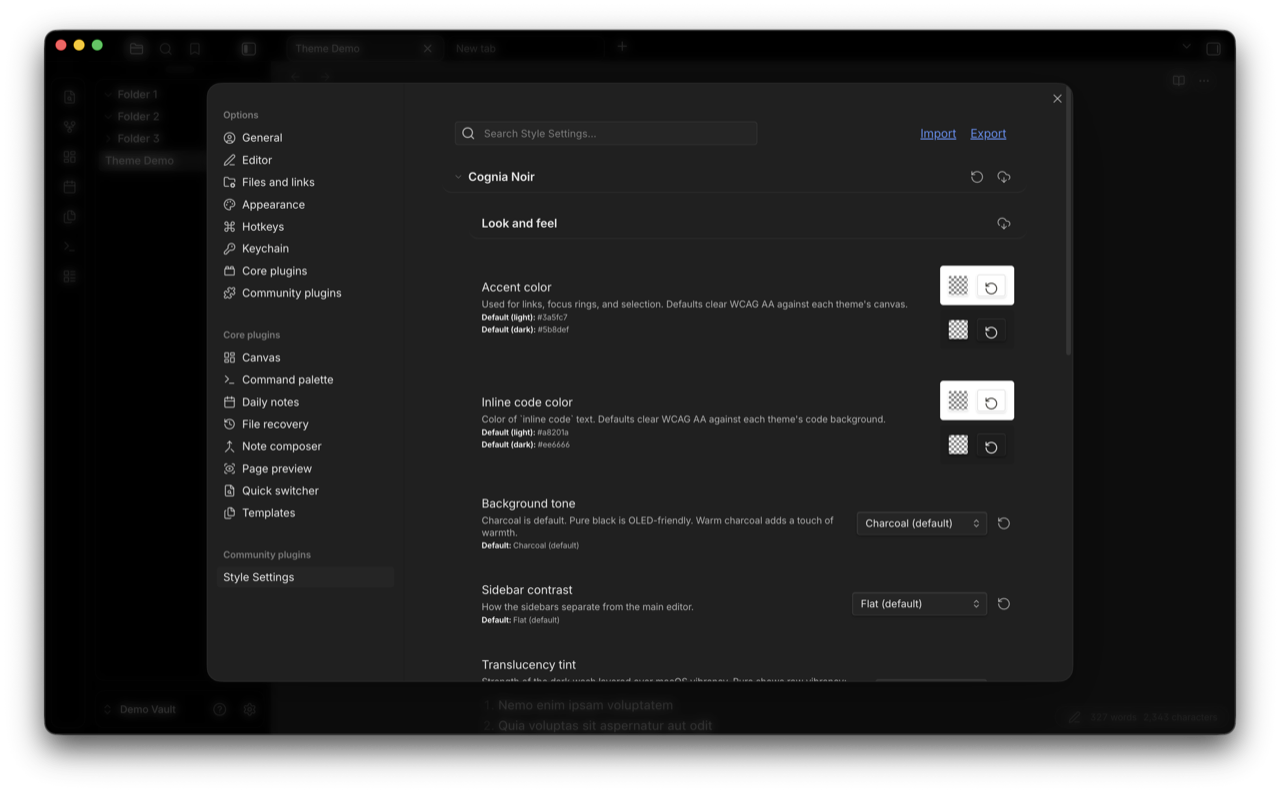Style Settings panel, top of scroll