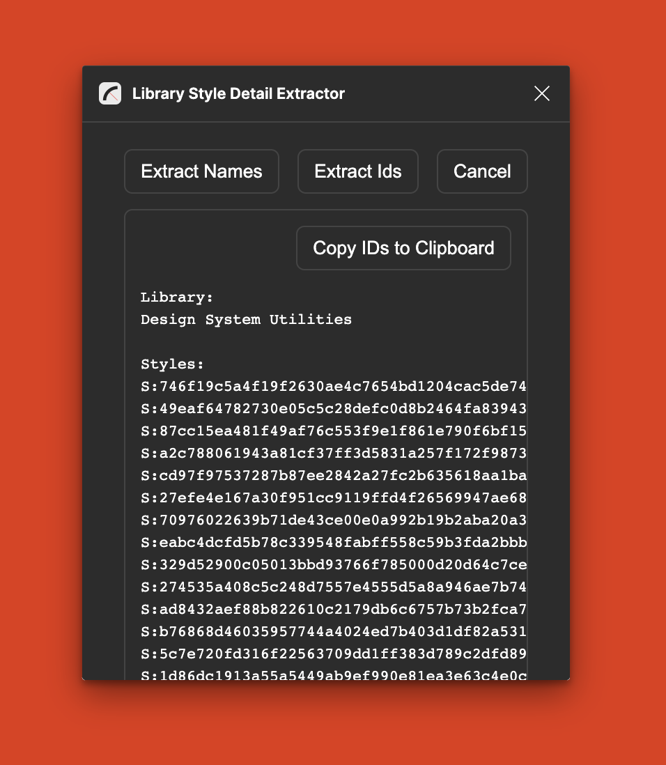Screenshot of the Plugin showing all Style IDs in the current document