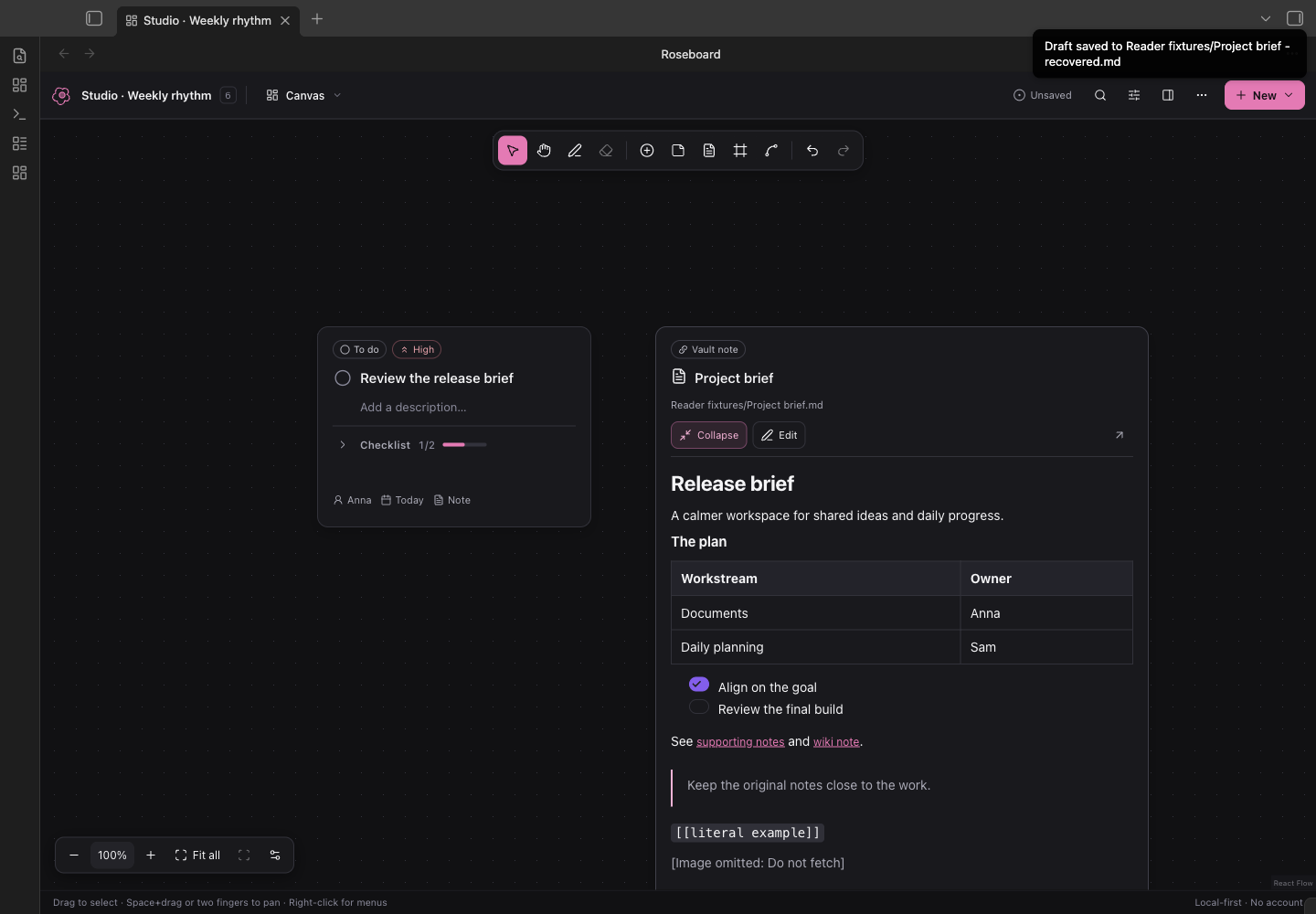 Read documents directly on the Roseboard canvas