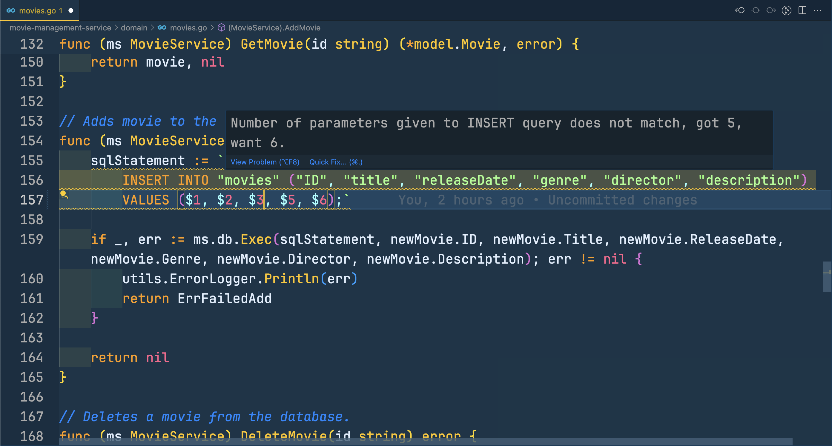 Number of parameters does not match in INSERT query