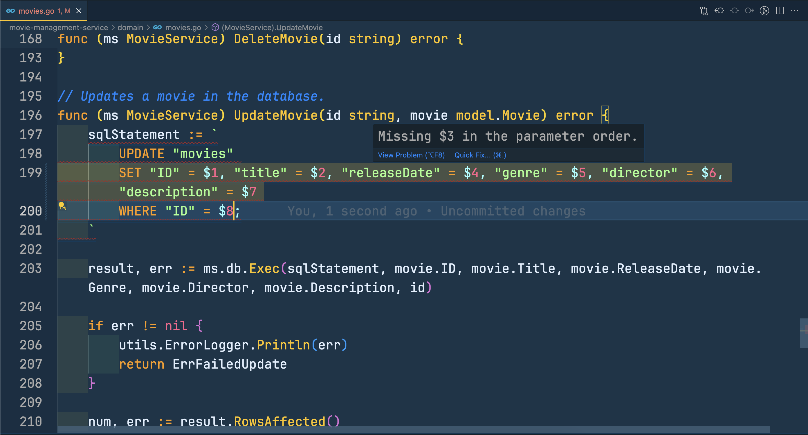 Missing parameters in order